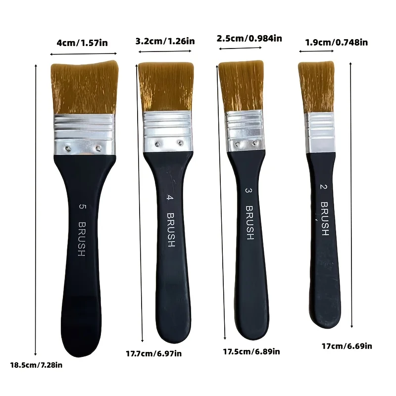 1/4 PCS Wide Flat Art Paint Brush Set, Acrylic Craft Brushes Nylon Chip for Oil Painting, Canvas, Gesso & Watercolor Varnish