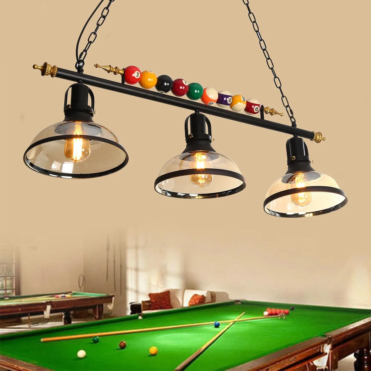 Ridgeyard โคมไฟห้อยสไตล์นอร์ดิกสำหรับโต๊ะพูล3X 39 "โคมไฟห้อยระย้าตกแต่งโคมไฟบ้านเหล็กย้อนยุคบาร์คาเฟ่โคมไฟแขวน