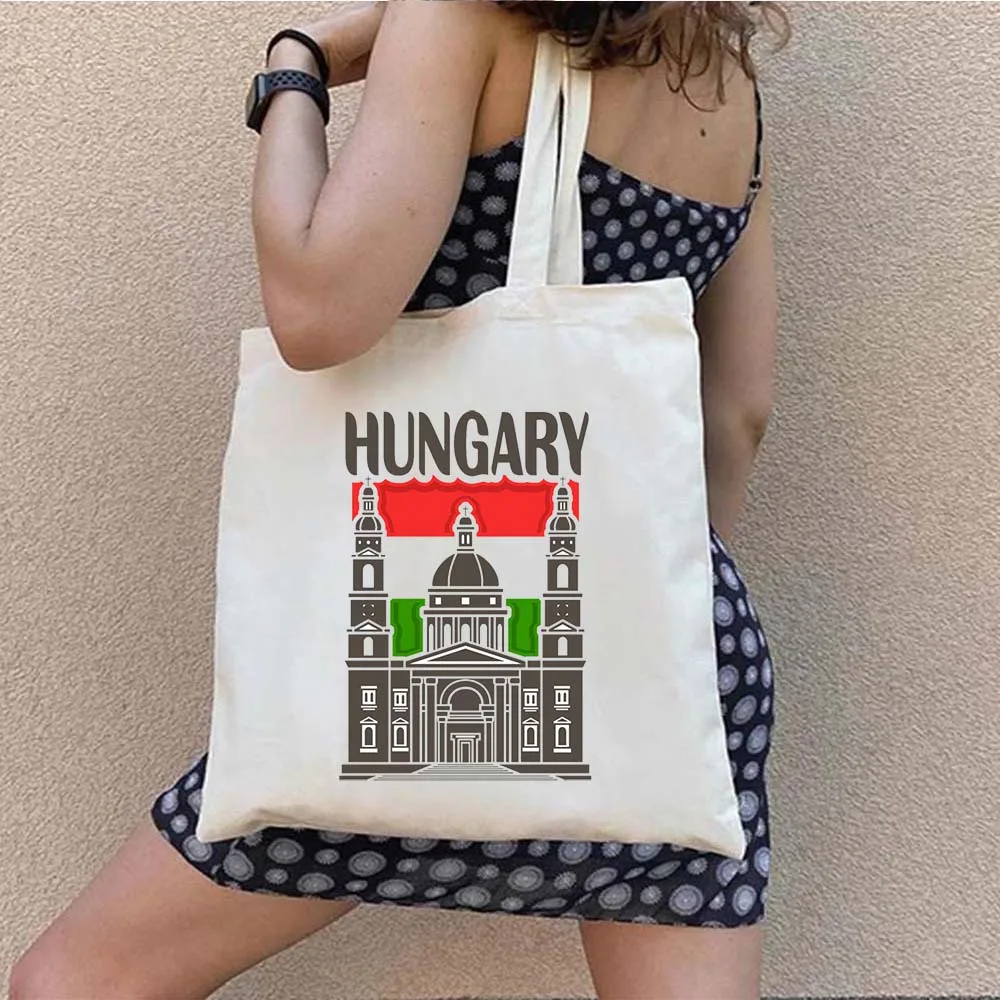 Budapest Hungary Coat of Arms Flag Love Country Map Landmark Hungarian Boy Girl Shopper Cotton Canvas Totes Bag Shoulder Handbag