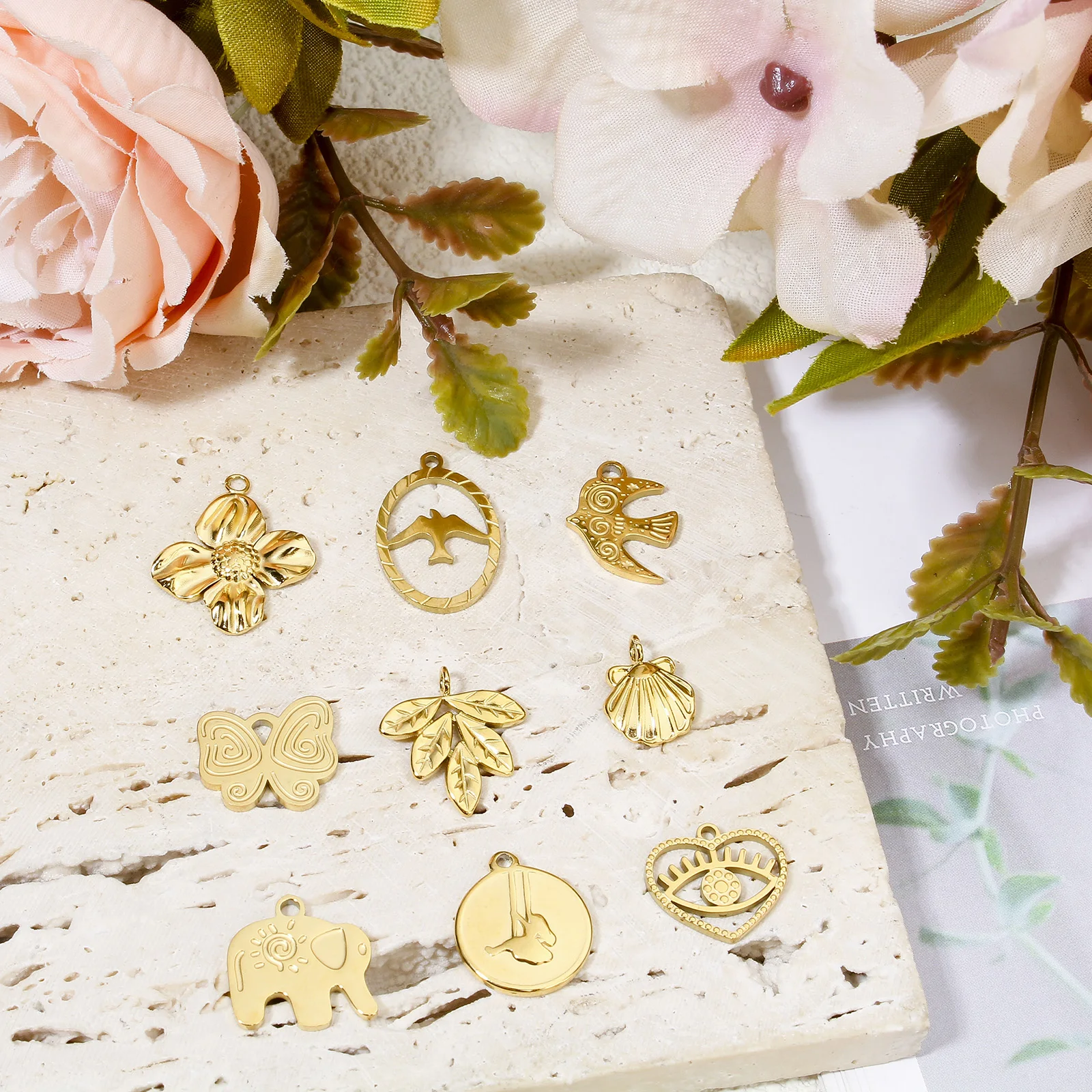 3d Leaf Charms 304 Stainless Steel Pastoral Style Pendants Gold Plated Small Pendant Diy Bracelet Earrings Necklace Accessories image 4