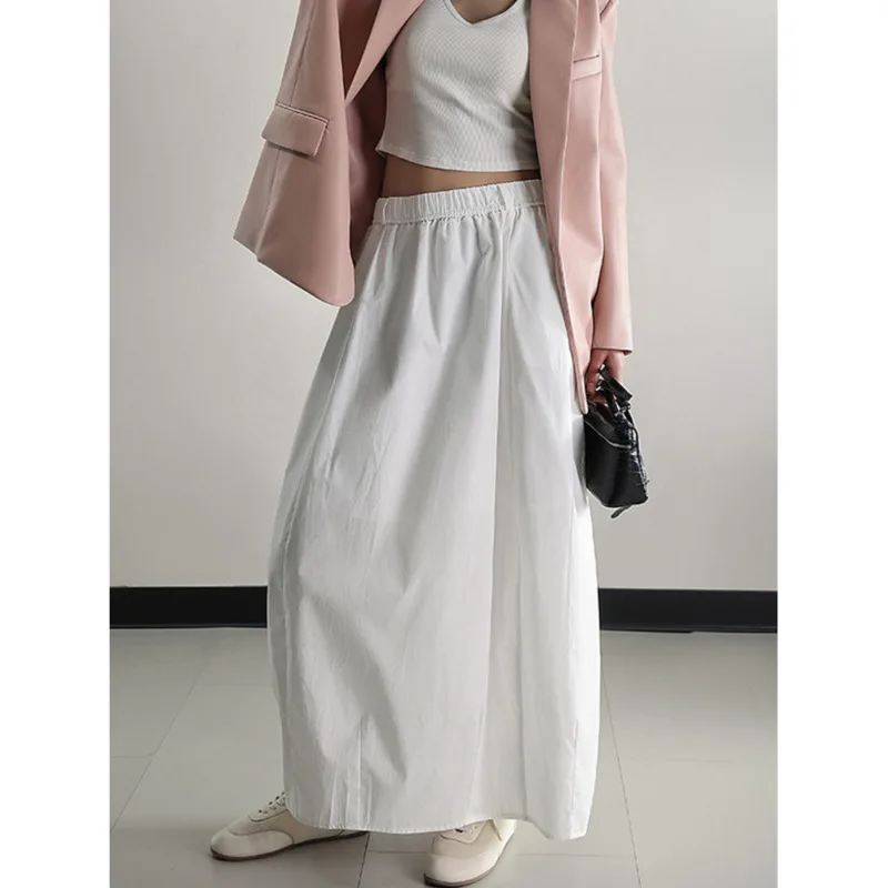 Summer Pure Cotton Long Bud Skirt Women High Waist Solid Color Loose Swing Long Skirts