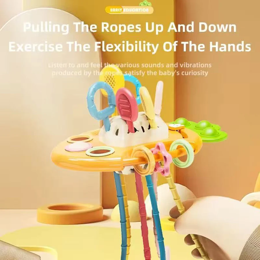 1 Uds.-Montessori juguetes de cuerda para tirar lindo conejo rábano bebés juguetes sensoriales mordedores desarrollo de habilidades motoras finas juguetes regalos para bebés
