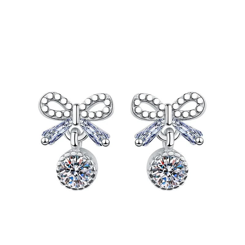 Fashion New Bowknot Earrings Minimalist Style Inlaid Zircon Super Fairy Earrings Niche High-end Versatile Classic Accessories