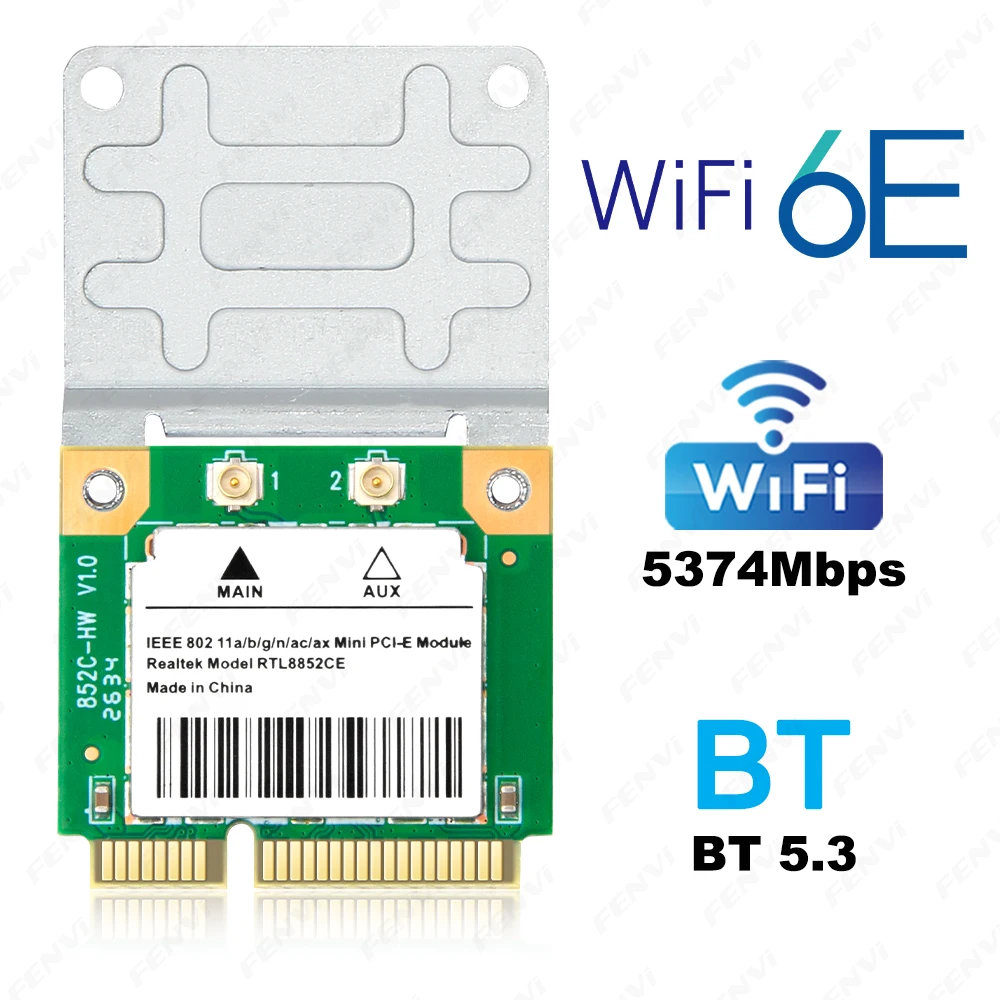 Fenvi WiFi 6E RTL8852CE Mini pcie Network Card 5400Mbps Bluetooth 5.3 Wireless Adapter 802.11ax Tri Band for Windows 10/11