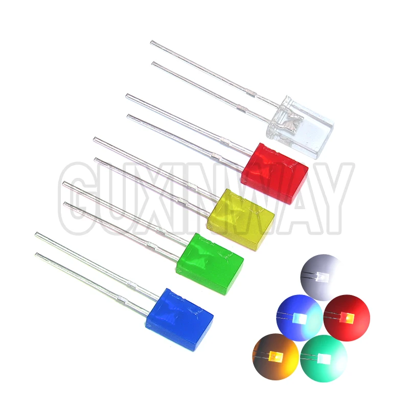100 Uds cuadrado 2*5*7mm diodo LED 2X5X7mm 5 colores rojo amarillo verde azul blanco Kit de diodo emisor de luz LED para bricolaje