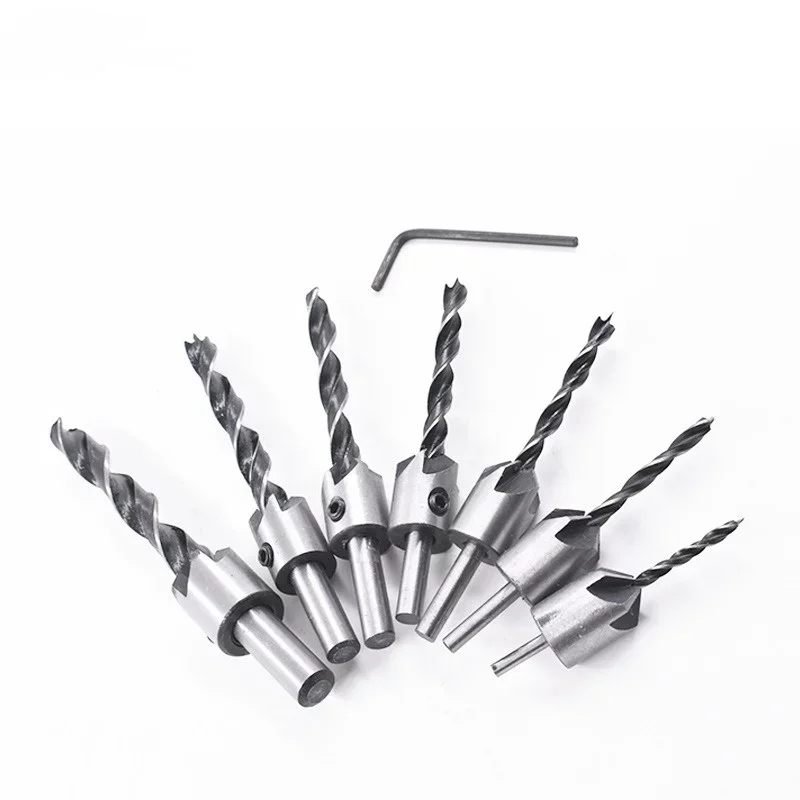 1Set/7 pezzi punte per trapano pilota 8mm gambo svasatore foratura alesatore vite cerniera per finestra in legno smusso per sega a tazza 3/4/5/6/7/8/10mm