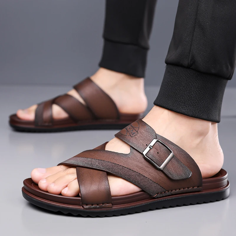 

Men's Summer Cross Strap Soft Sole Sandals Anti-Slip Wear-Resistant Breathable Comfortable Outdoor Slip-On Slipper-DH5311