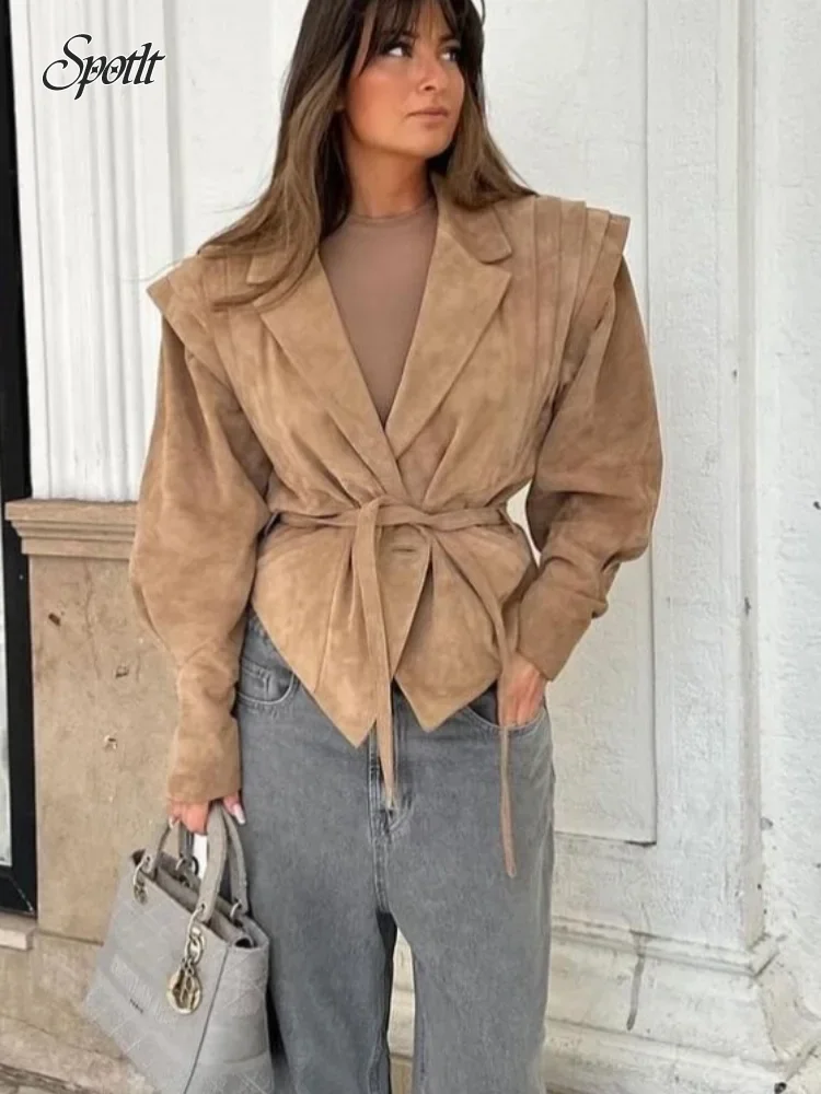 

Irregular Autumn Warm Waistband Hem Lapel Jacket Button Pleated Long Sleeved Women's Coats 2024 New Ladies Commute Streetwear