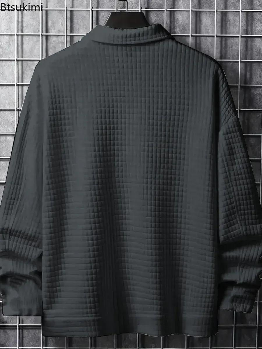 Spring Autumn Men's Fashion Turn-down Collar Long Sleeve Jacket Solid Color Korean Casual Shirt Coat Trend Simplicity Shirt Male