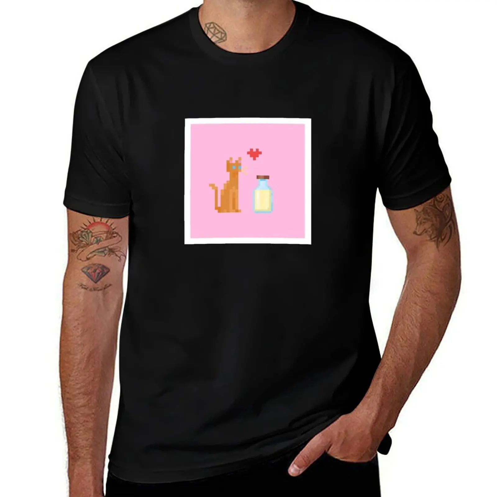 

Cat and milk T-Shirt funny gifts summer top funny costumes plus size tops T-shirts for men cotton
