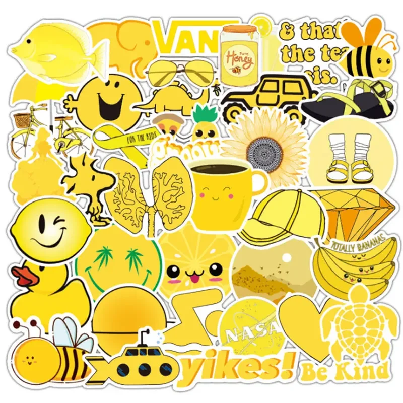 Girl's Yellow Cute Water Bottle Stickers 50 PCS Waterproof Laptop Aesthetic Stickers for Hydroflask Luggage Computer Phone Car