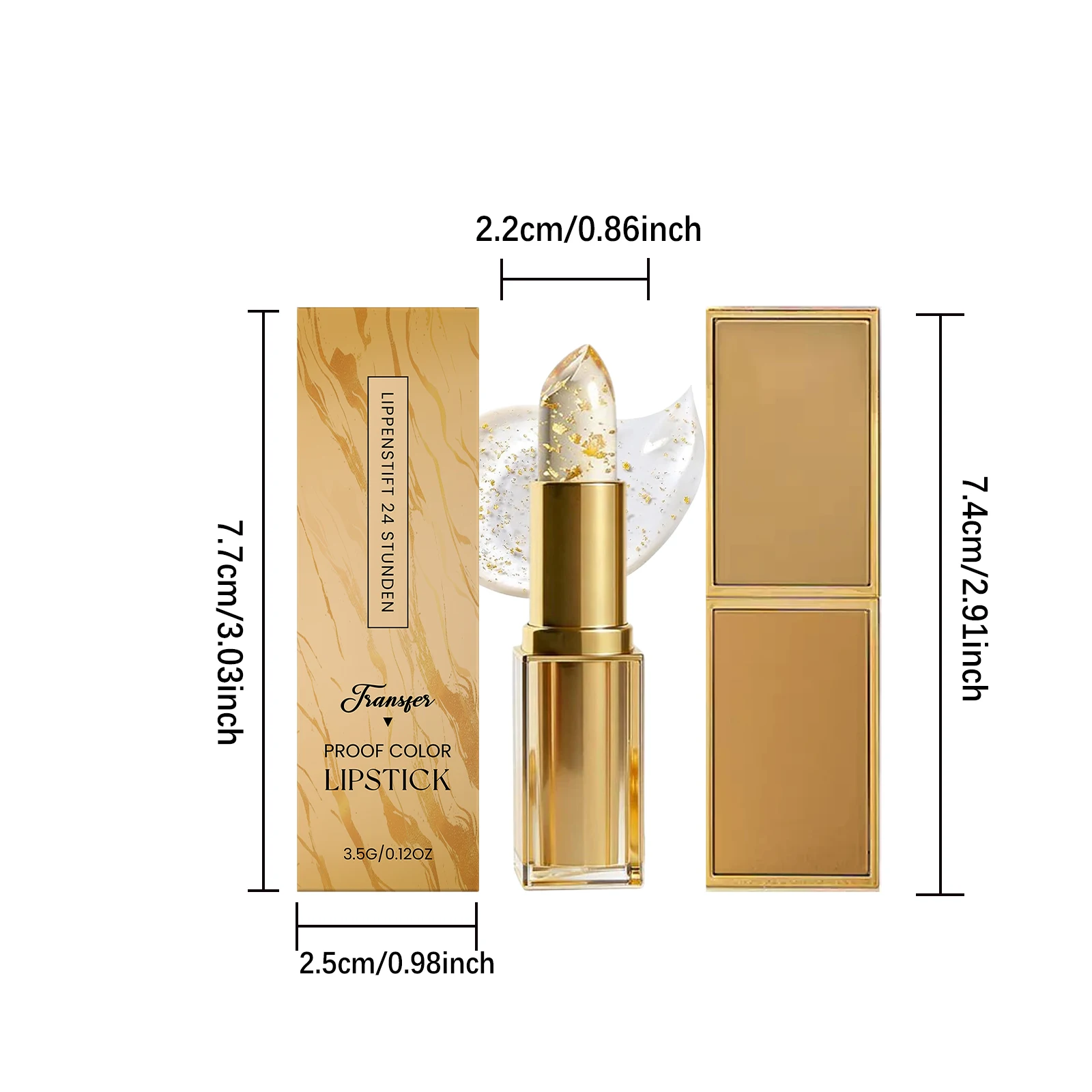 Farbwechselnder Lippenstift mit Goldpartikeln, feuchtigkeitsspendend, glänzend, transferfest, langanhaltend, feuchtigkeitsspendender Lippenbalsam, weicher, praller Finish, 3,5 g – Detail 1