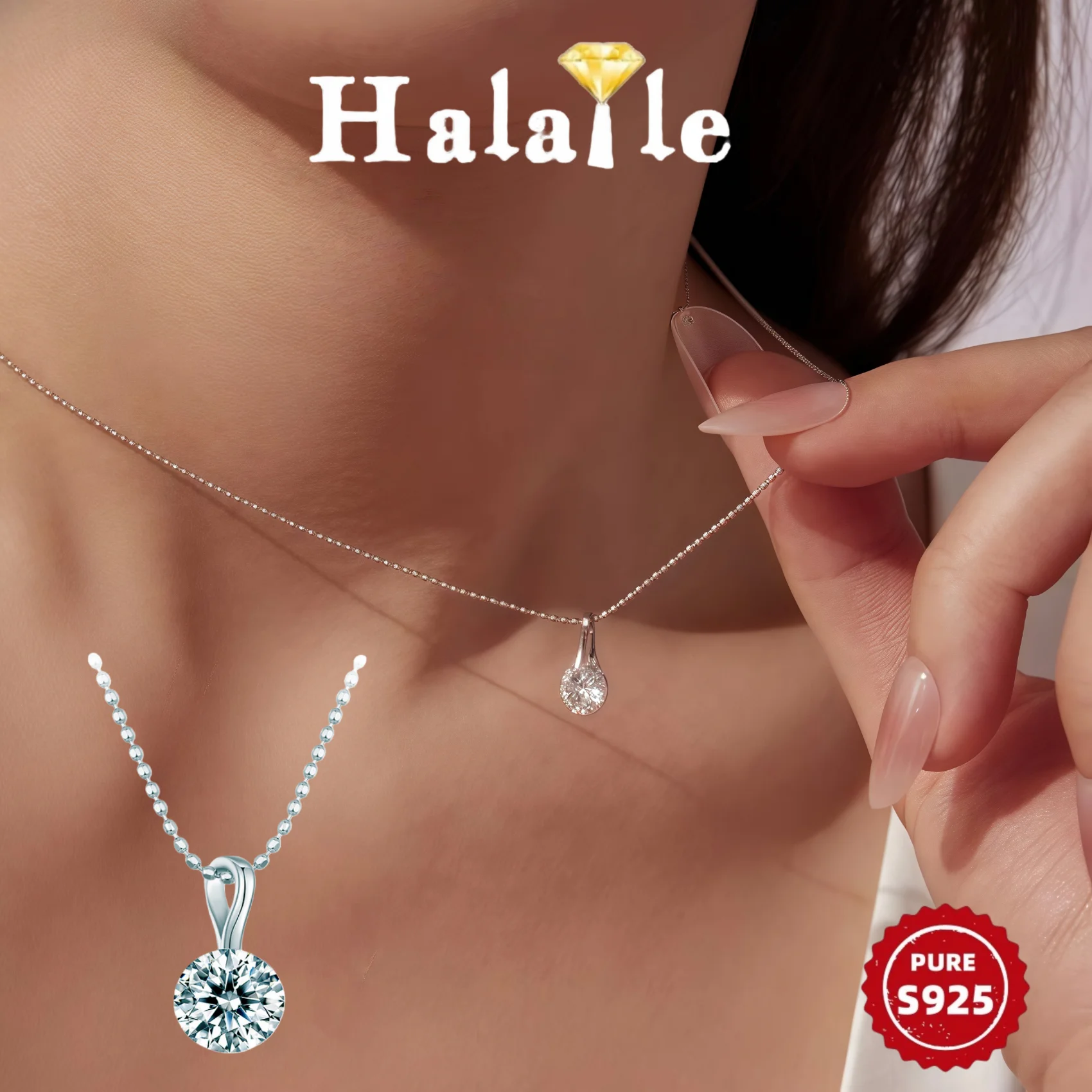 

Halaile 1CT Муассанит Круглый кулон Ожерелье из стерлингового серебра S925 для женщин Сверкающие ювелирные изделия Легкий роскошный подарок на помолвку