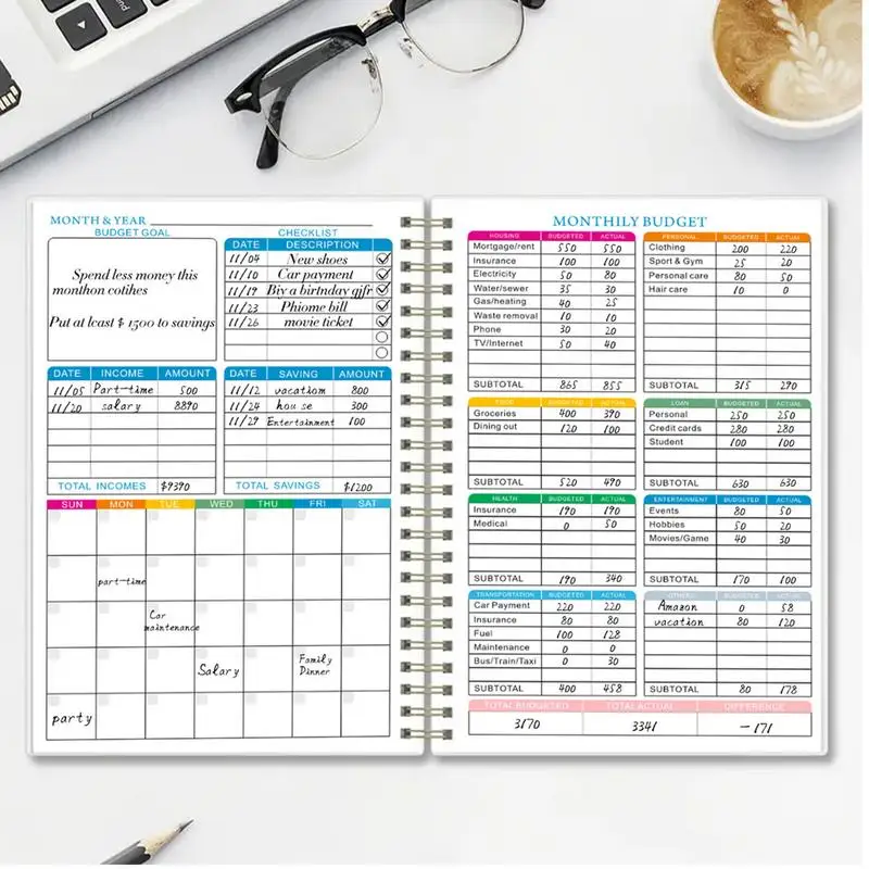 Diario a spirale Notebook Budget 2024 Bobina Planner Programma Blocco note Budget Layout Strumento di pianificazione per viaggi di lavoro Note Compiti a casa