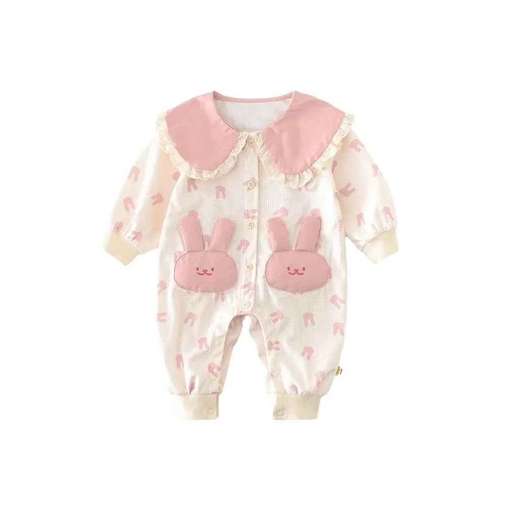 Newborn Romper 2025 Spring And Autumn New Cartoon Print Baby Girl's One Piece Clothes Pocket Jumpsuit