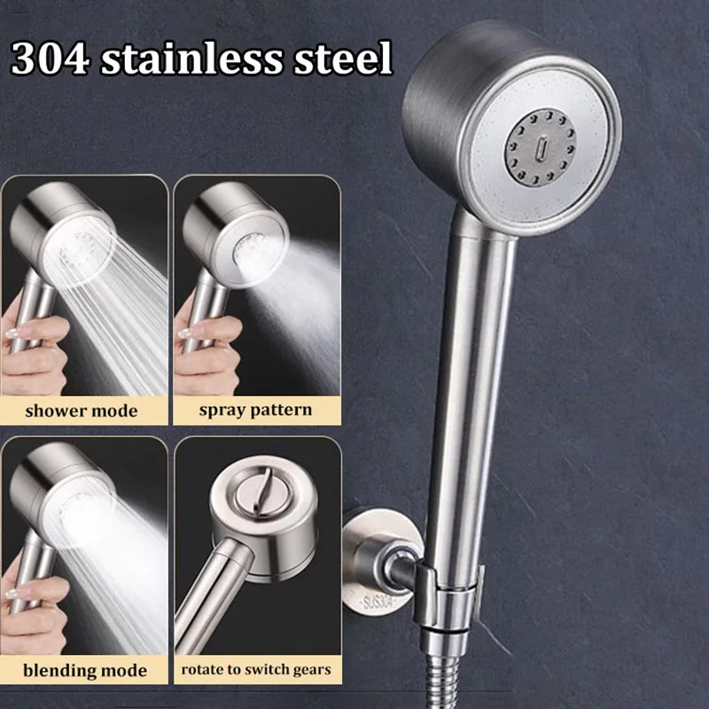 

304 Stainless Steel High Pressure Handheld Shower Head 3-Mode Adjustable High Pressure Handheld Bathroom Shower Set Head