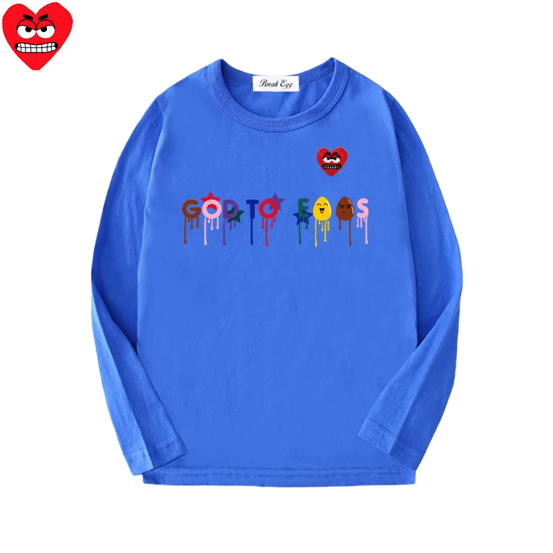 Letter Printing Boy Girl T-shirt Cotton Cartoon Red Snag Heart Embroidery O-neck Long Sleeved Straight Summer T-shirt