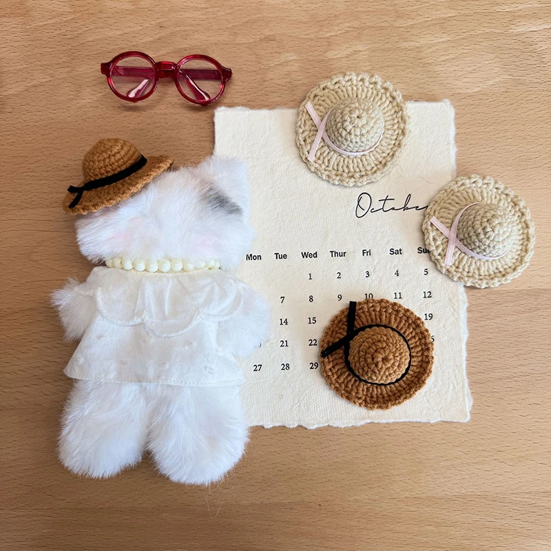 Doll Mini Knitted Woven Straw HatHat Simulation Handmade Hats Toys Doll Dress Up Accessories For Kids Pretend Play Toy