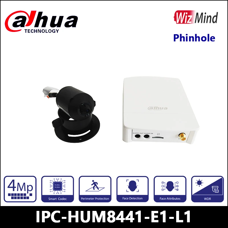 

Dahua 4MP IPC-HUM8441-E1-L1 Covert Pin hole WizMind Network Camera KIT,Support ONVIF, Face Detection,IVS,POE