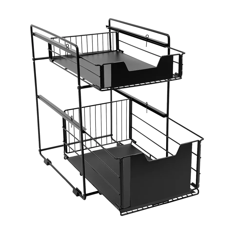 Black 2 Tier Storage Rack Kitchen Organizer