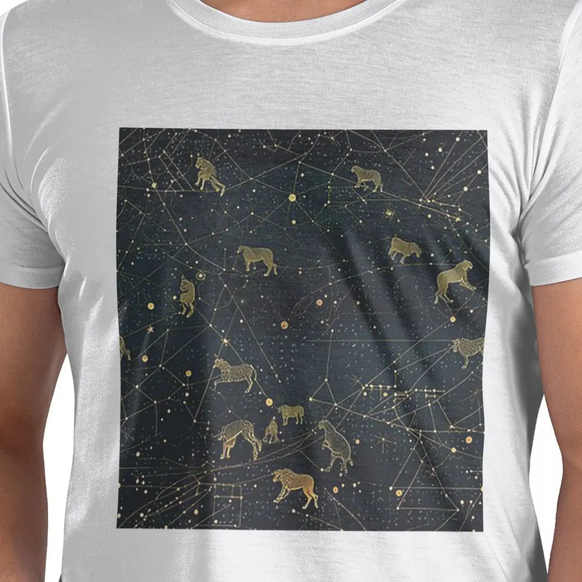 

Night Sky Golden Celestial Stars Zodiac Constellations 100% Cotton T-Shirt Men's Oversized T Shirts Men Crew Neck Sleeve S-6XL