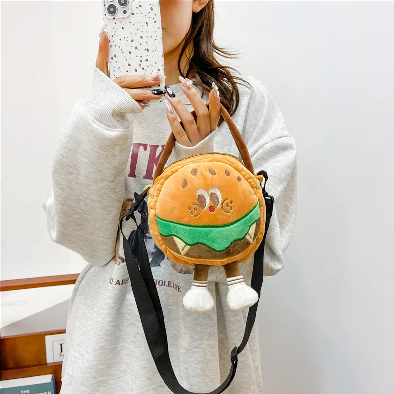 Fun Ins Kawaii Cute Cartoon frytki Hamburger Bun Girl wszechstronna mała torba na ramię kreatywna przenośna portmonetka typu cross-body