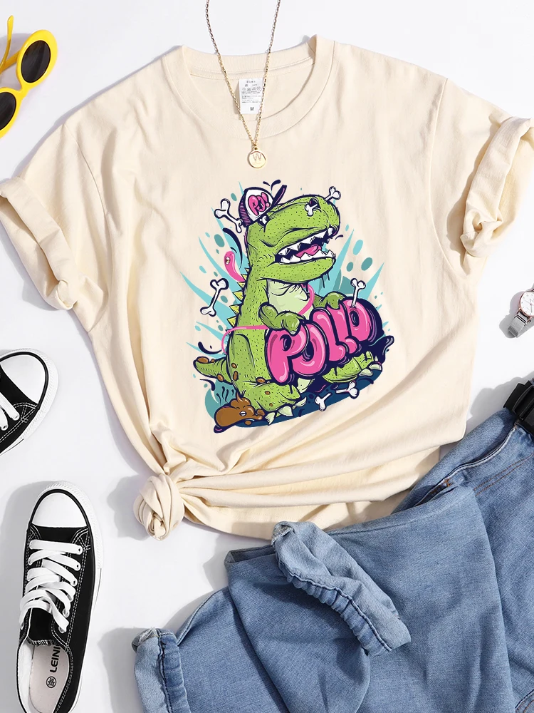 Cute Green Little Dinosaur Prints T Shirt Women Breathable Casual Tshirt Street Hip Hop Tops Summer Fashion T-Shirts Female