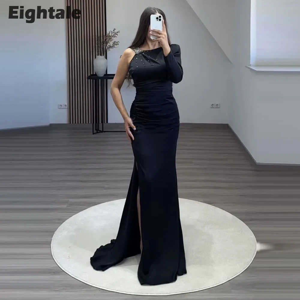 

Eightale Luxury Evening Dresses Scoop Beaded Long Sleeve Formal Mermaid Prom Party Gown Black Arabic Wedding Vestidos De Gala