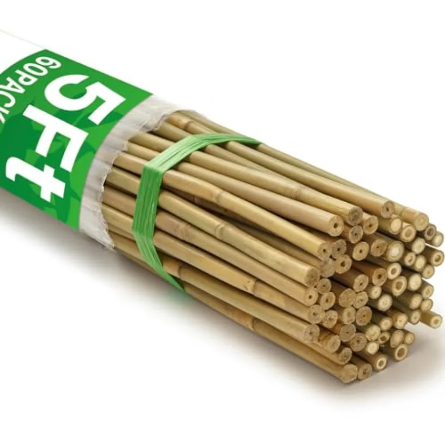 

60 бамбуковых опор для растений, 5 футов (57,5 дюймов), садовые бамбуковые колышки для поддержки вьющихся растений, томатов, подсолнухов