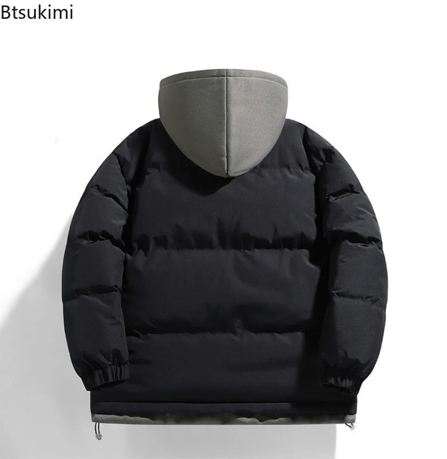 New Men's Hooded Parkas Thickened Warm Casual Coats Winter Jackets Hip Hop Streetwear Male Fake Two Pieces Coldproof Outerwear