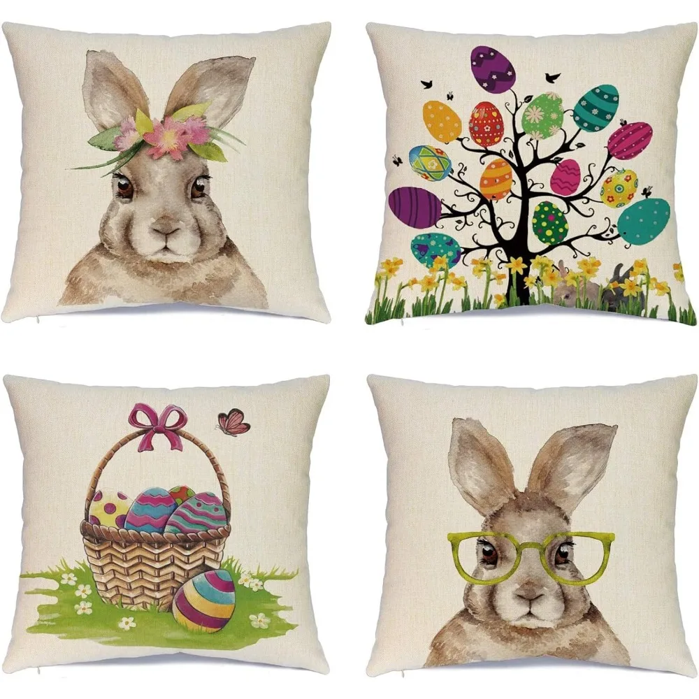 

2024 Easter Egg Rabbit Series Printing Polyester Pillow Sleeve Cushion Cover Is Suitable for Living Room Home Car Decoration