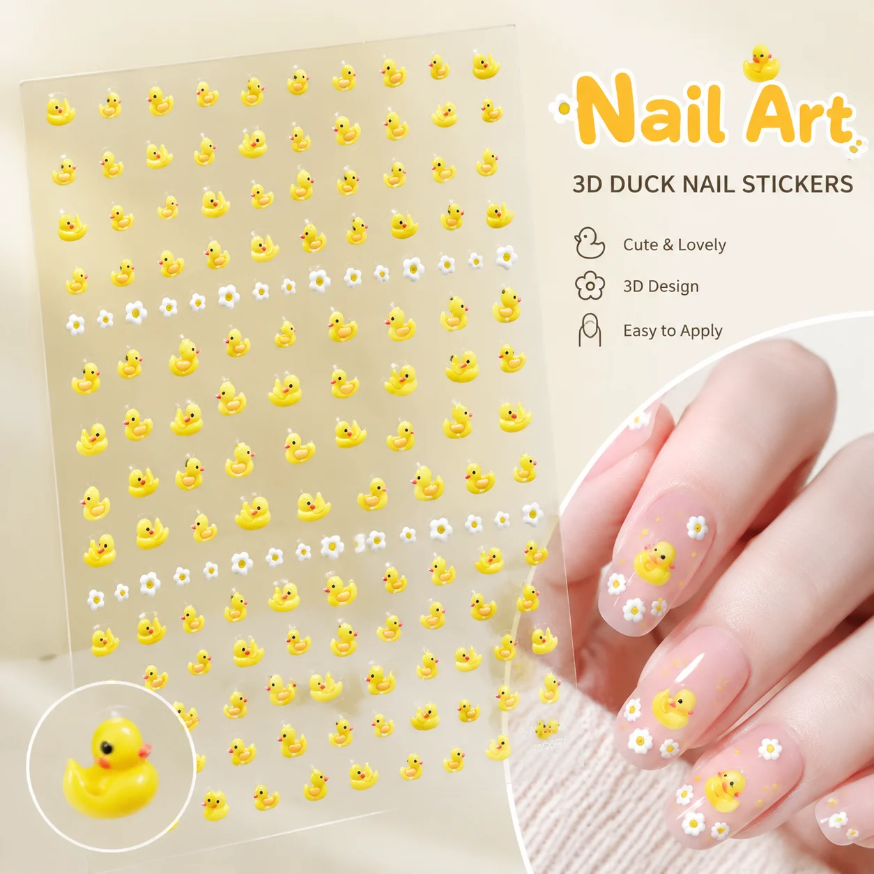 Nail Art Yellow - Kawaii Yellow Duck Crab Nail Stickers