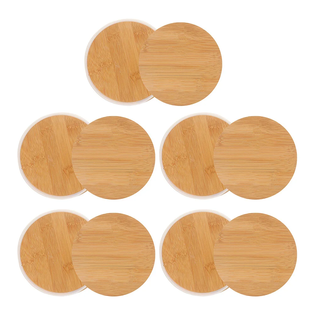 

10Pcs Bamboo Jar Lids Airtight Sealing Round Glass Bottle Covers Silicone Ring Kitchen Storage Lids Bamboo Jar Lid