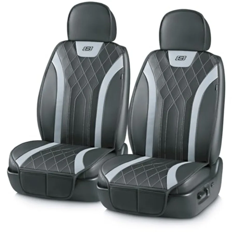 

MAX Cushioning Car Seat Covers Memory Foam Leather Front Seat Covers with Storage Pocket Airbag Safe Waterproof Sideless Univer