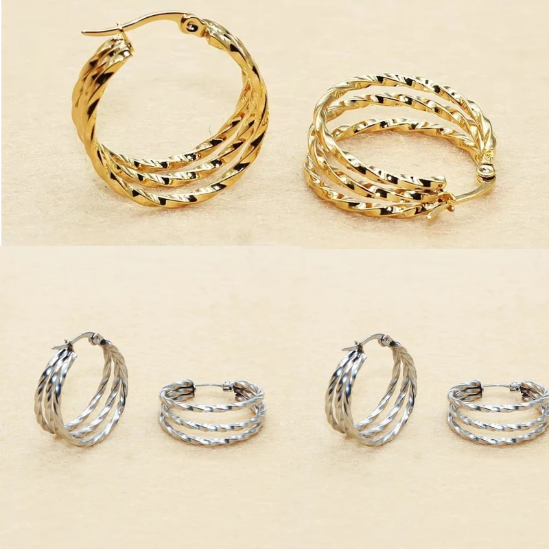 25mm Elegant round Hoop Earrings for Women And Girls Luxury Stainless Steel Vintage Wedding Engagement Aesthetic Jewelry
