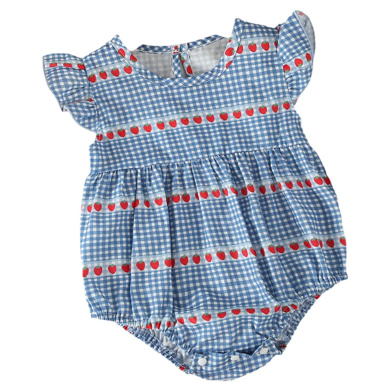 2026 Summer Baby Girls Clothes Strawberry Print Girls One Piece Flare Short Sleeve Toddler Girls Clothes Infant Clothing  0-2 Y