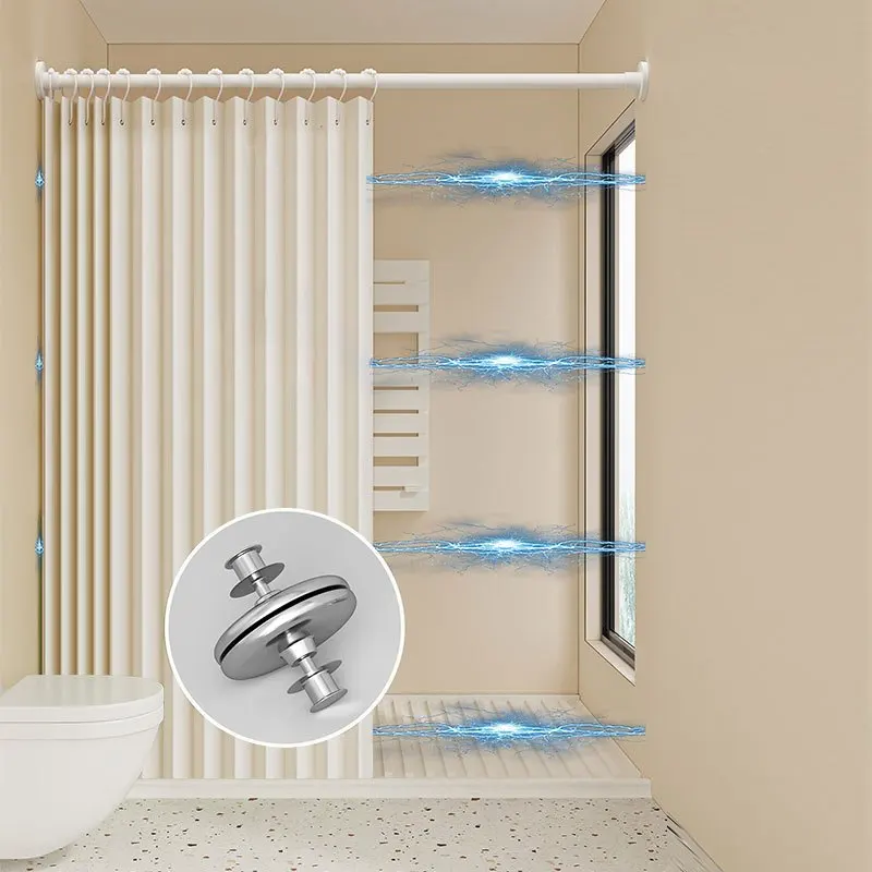 Foldable Magnetic Shower Curtain Waterproof Privacy Bathroom Bathtub Curtain Modern Stylish Shower Curtain for Home Rental Bathr