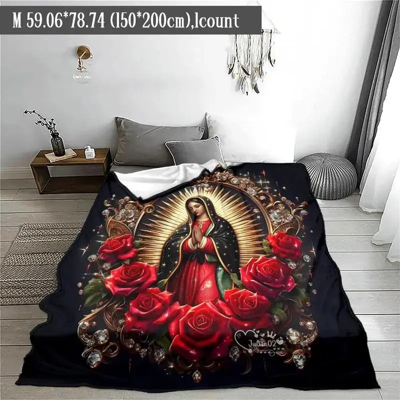 VIKAMA Soft Virgin Mary Print Throw Blanket Warm Air Condition Nap Blanket Portable Blanket for Bedroom Office Travel Use