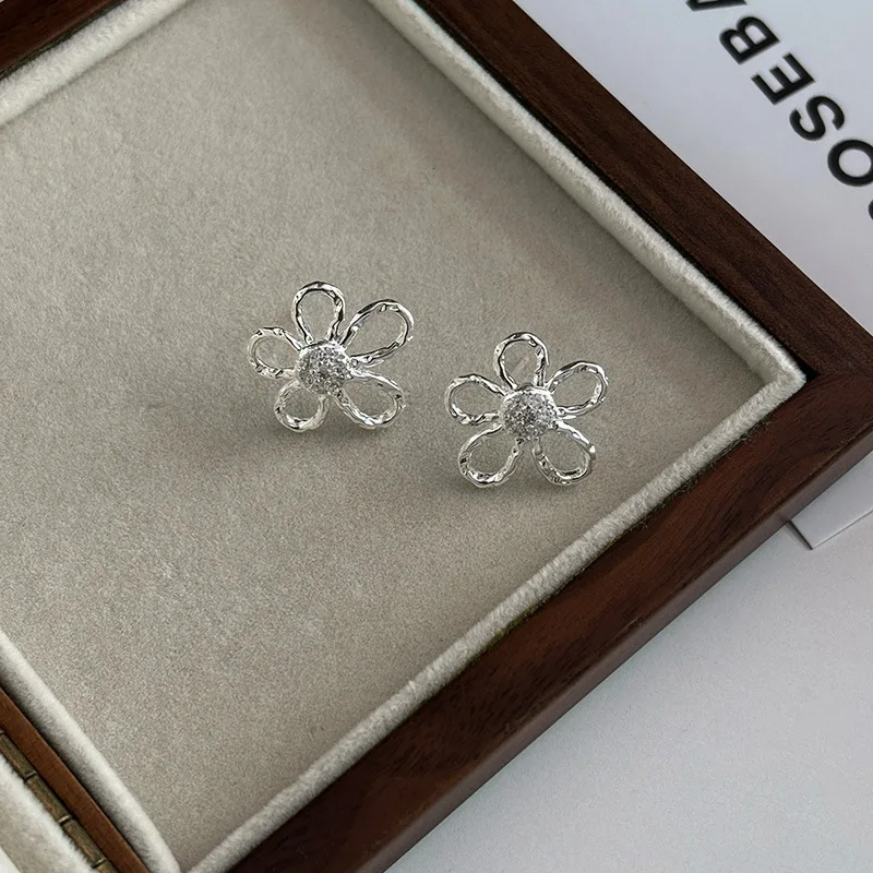 

925 Silver Earrings Woman Irregular Flower Piercing Luxury Earrings High Quality Engagement Wedding Vintage Jewelry Accesories