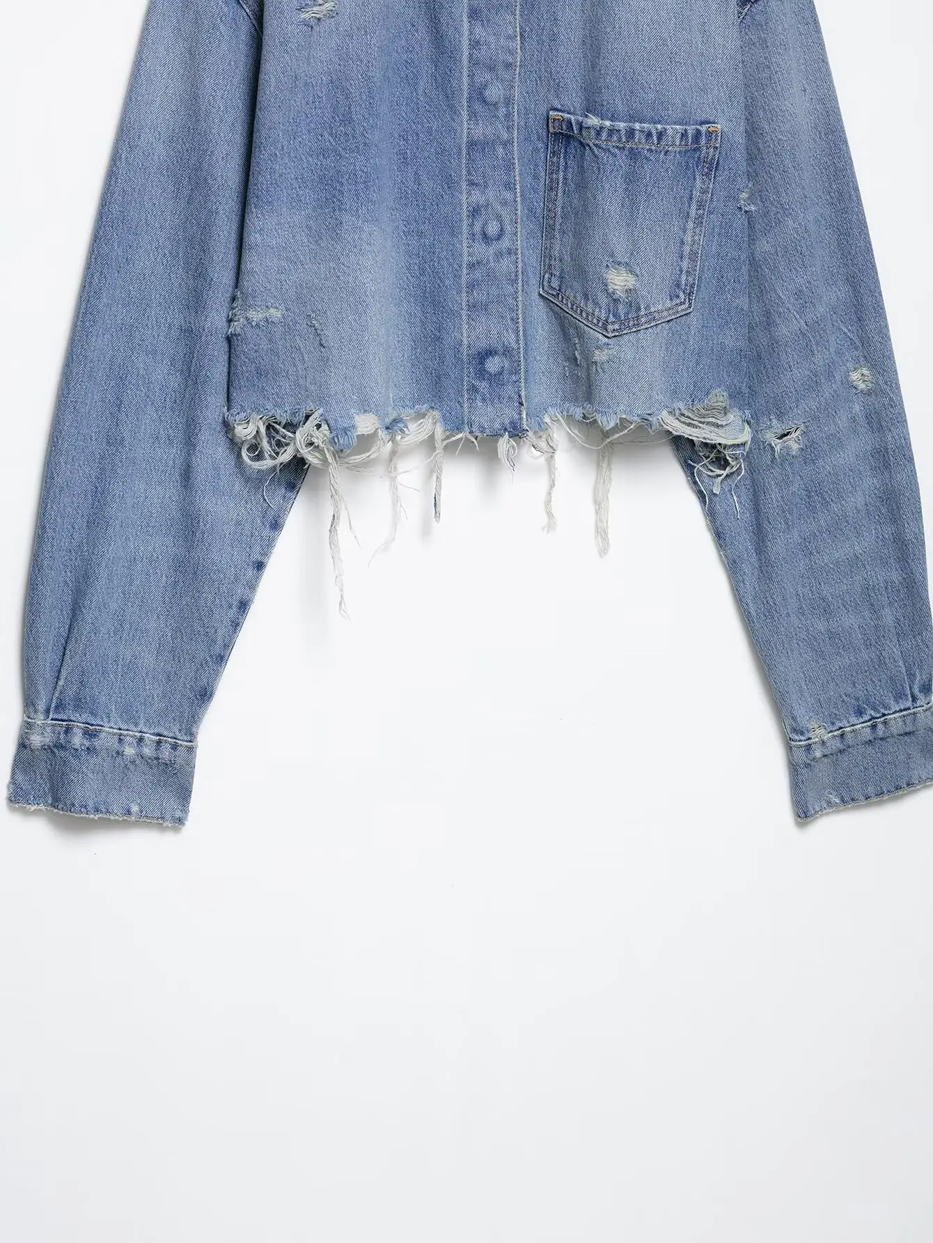 Denim short jacket for women, ripped decorative shirt, new single-breasted long-sleeved shirt top, casual retro street style