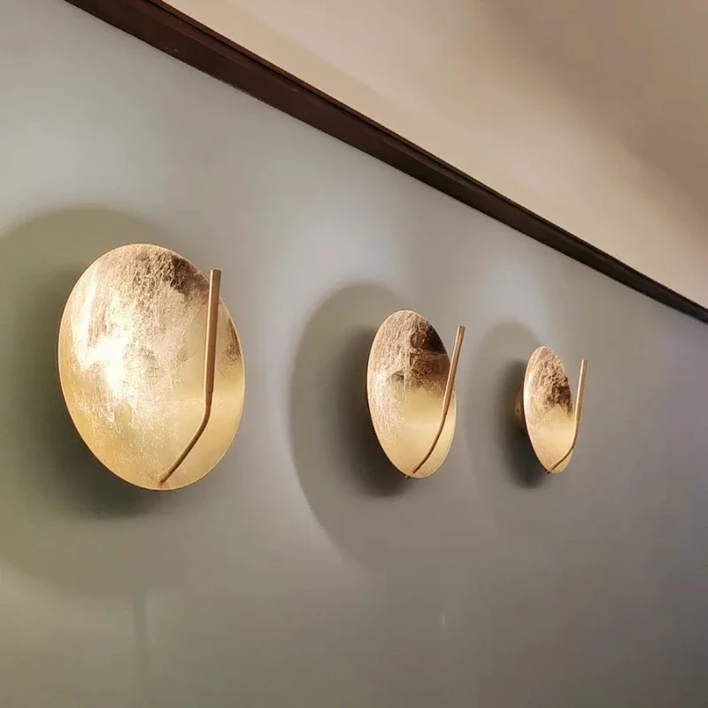 

SANDYHA Nordic Gold Foil Wall Lamp LED Light Circular Lampshade Design for Living Room Bedroom Hallway Lighting Decor