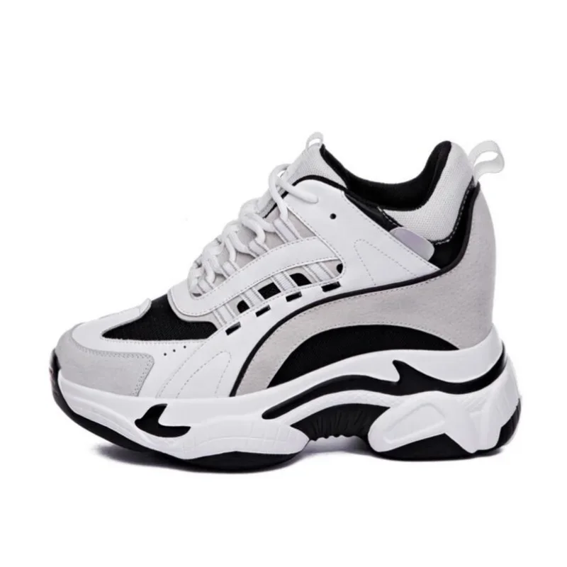 2025 الربيع/الخريف منصة إسفين أحذية رياضية مكتنزة أحذية أبي جلد طبيعي 9 سنتيمتر كعب زيادة الارتفاع أحذية مفلكنة الأحذية #2