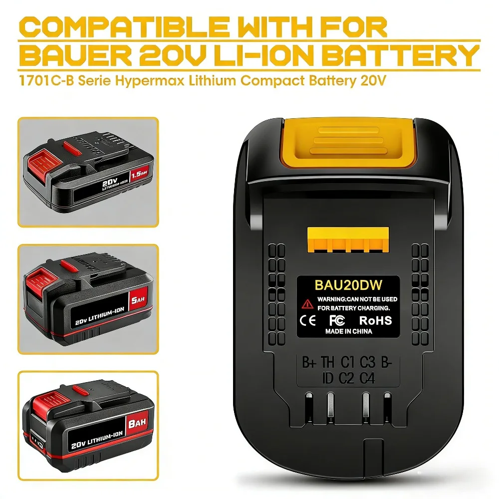 Adaptador BAU20DW para Bauer a Dewalt, convertidor para batería Bauer de 20 V a herramientas eléctricas inalámbricas Dewalt de 18 V y 20 V