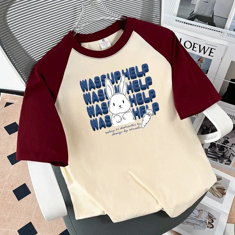 New Women's Cotton T-shirt Girl Hip-Hop Oversized Graphic T Shirts Cartoon Harajuku Color Block Short Sleeve Tee Women Clothing