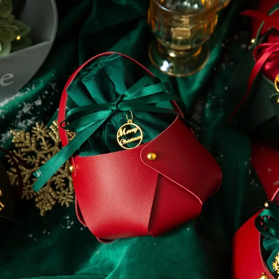 10/20/30 Stück Weihnachts-PU-Leder-Apfeltasche, Geschenktasche, Samtbeutel, Weihnachts-Süßigkeiten-Geschenkhandtasche, Frucht-Geschenkbox – Detail 3