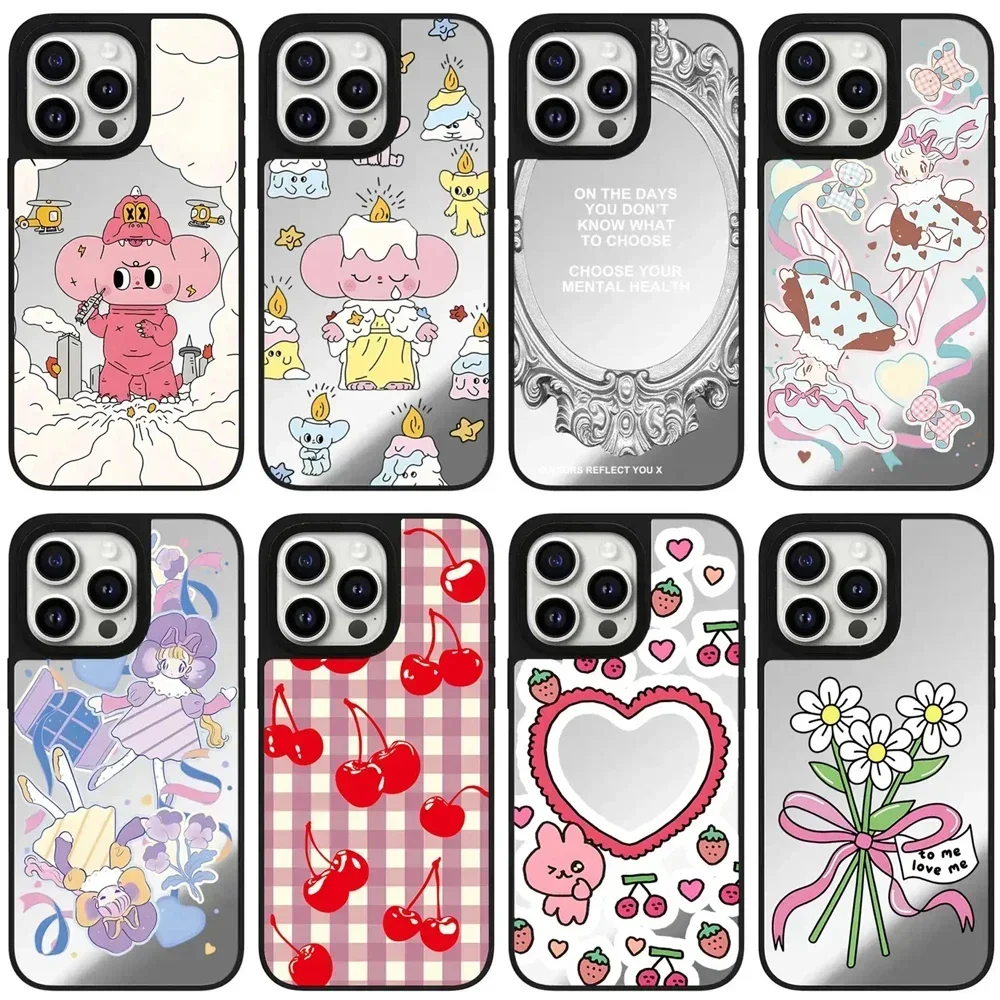 Cartoon Candle Cherry Mirror Magnetic iPhone 11 12 13 14 15 Pro Max Protective Case