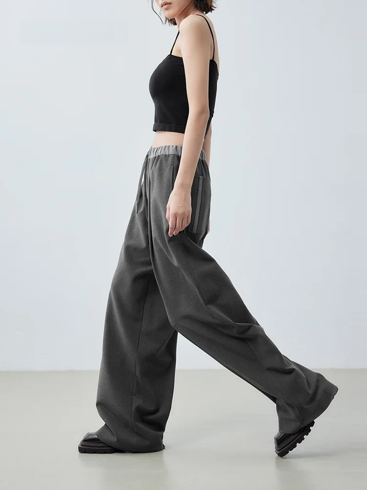 

ay Splice Straight Leg Dstring Casual Pants Women's Spring New Sle XMOOM2025 Commute Sle l Waist Long Pants