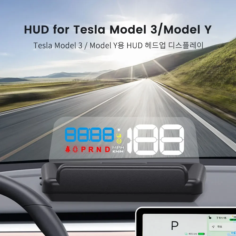 

ZUIMI TC500 HUD ForTesla Mo del 3 Y 2019 2020 2021 2022 Head Up Display With Speedometer Battery Level Driver Fatigue Alert