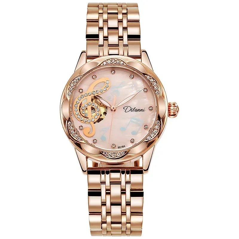 Women Gold Diamond Tourbillon Automatic Mechanical Women Watch Fashion Waterproof Luminous Women Sports Watch