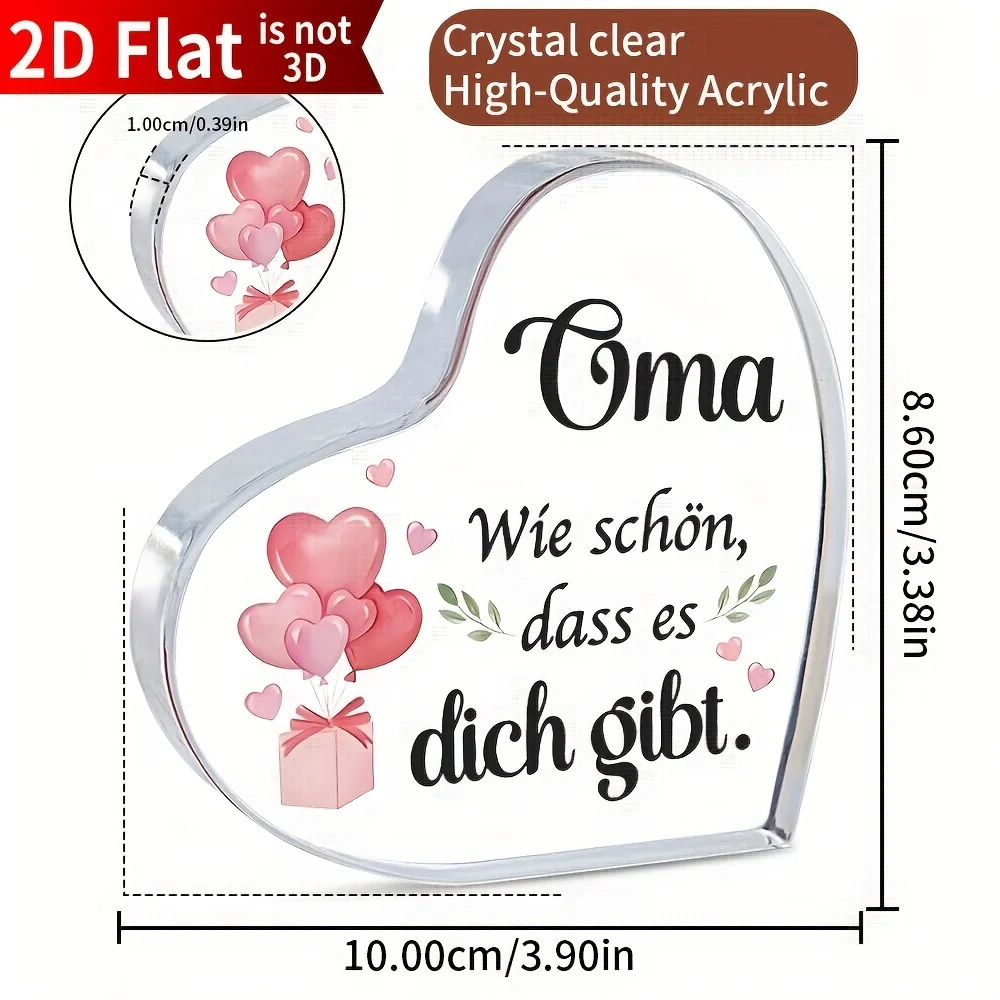 CIFBUY Acrylic Heart Paperweight 2D German Grandma Gift Sentimental Desk Decor Flat Design Unique Present for Women